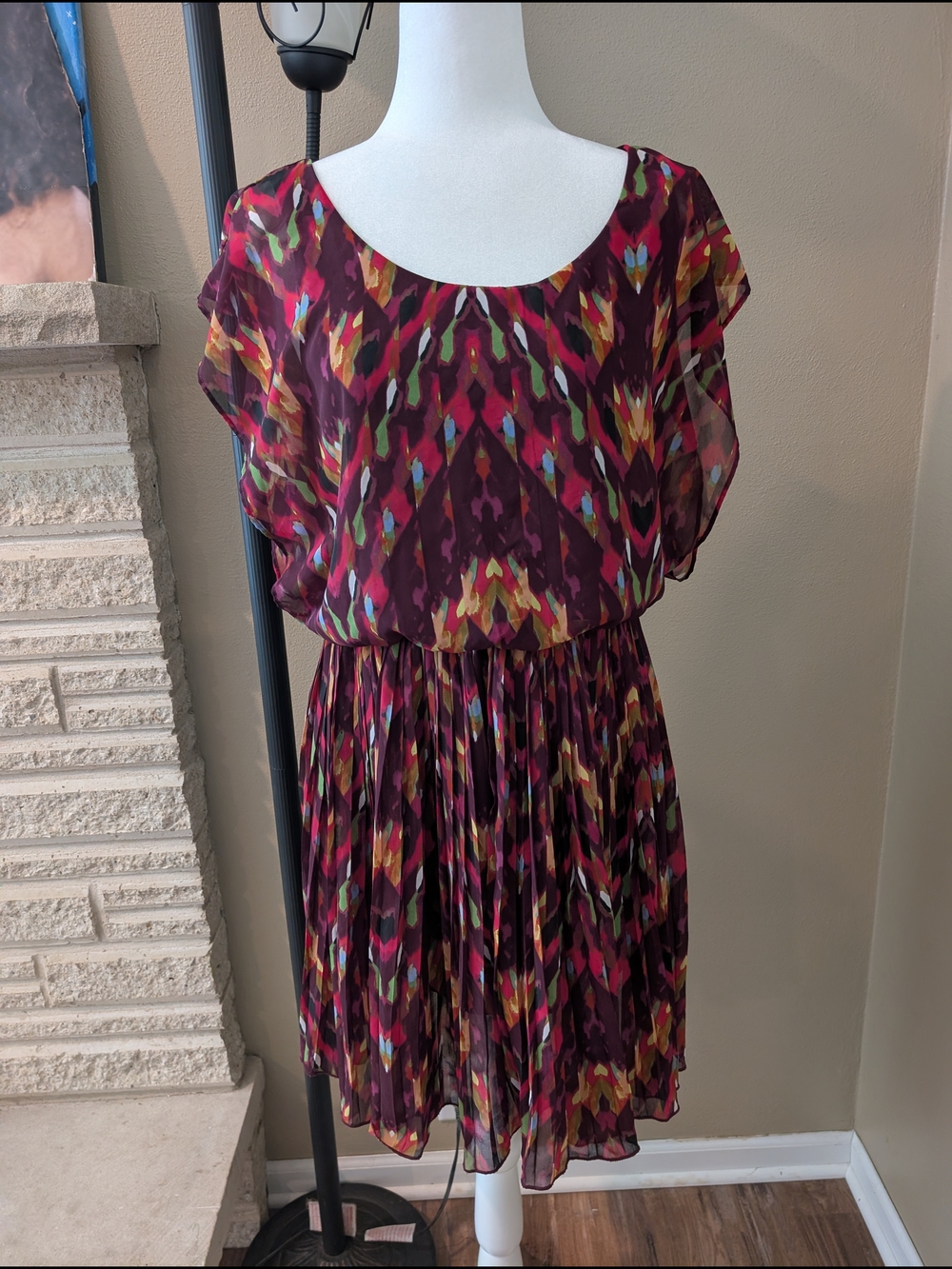 Jessica Simpson Floral Pleated Maroon Multi Dress